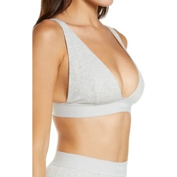 NWT SKIMS Stretch Cotton Rib Plunge Bralette Light Heather‎ Grey Size 4X - Picture 1 of 7